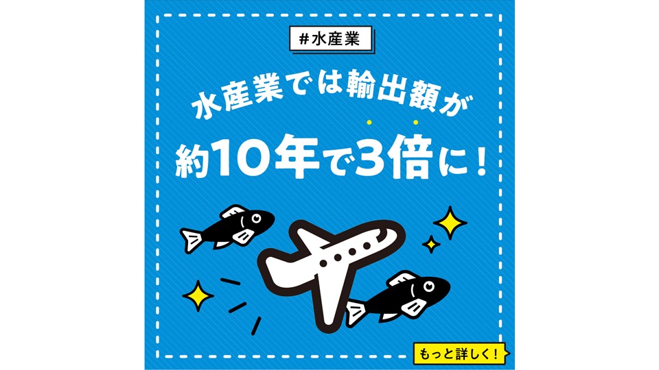 【水産業】 水産業では輸出額が約10年で3倍に！